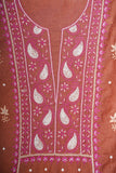 Un-Stitched Chanderi Chikankari Suit Length with Bottom and dupatta-Rust Brown