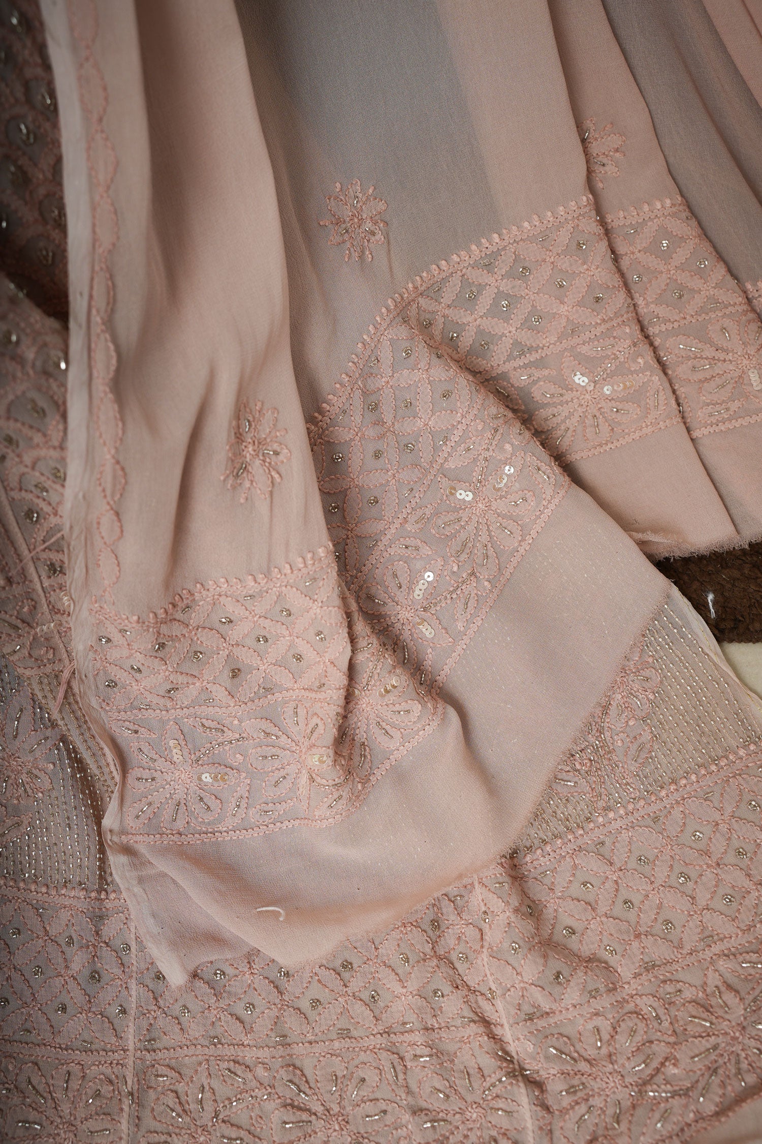 Noorani Viscose Georgette Semi-Stitched Anarkali Suit Length with Bottom and Dupatta-Blush Pink