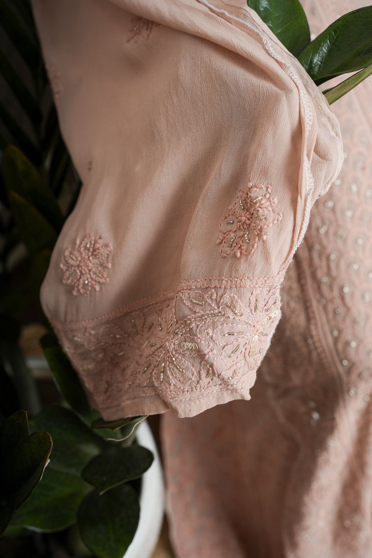 Noorani Viscose Georgette Semi-Stitched Anarkali Suit Length with Bottom and Dupatta-Blush Pink