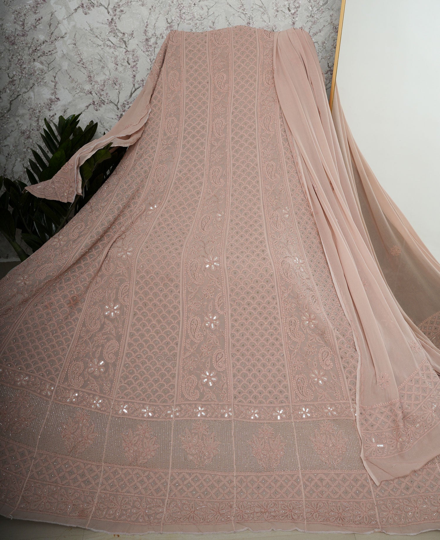 Noorani Viscose Georgette Semi-Stitched Anarkali Suit Length with Bottom and Dupatta-Blush Pink