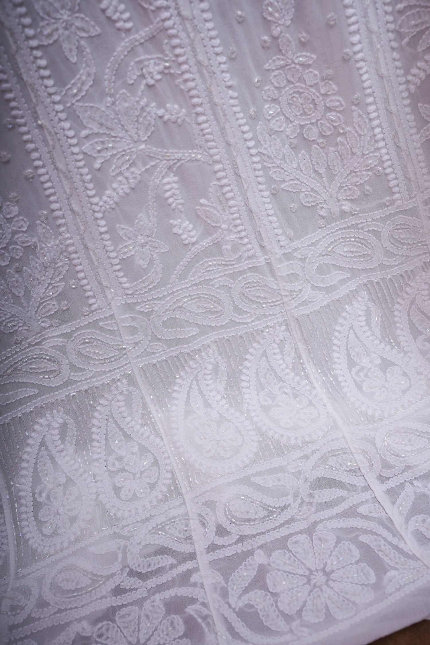 Noorani Viscose Georgette Chikankari Semi-Stitched Anarkali Suit Length with Bottom and Dupatta-White