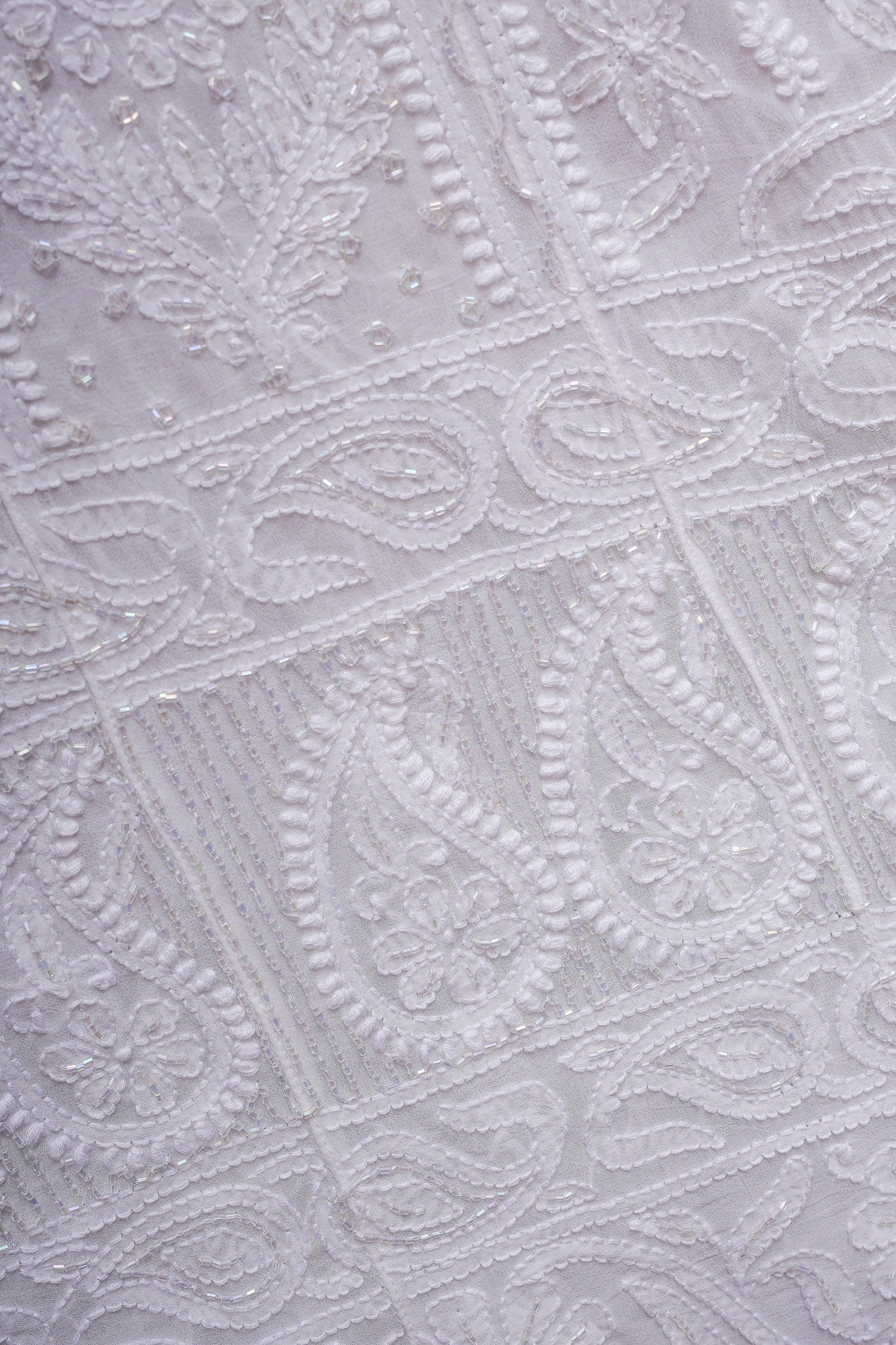 Noorani Viscose Georgette Chikankari Semi-Stitched Anarkali Suit Length with Bottom and Dupatta-White