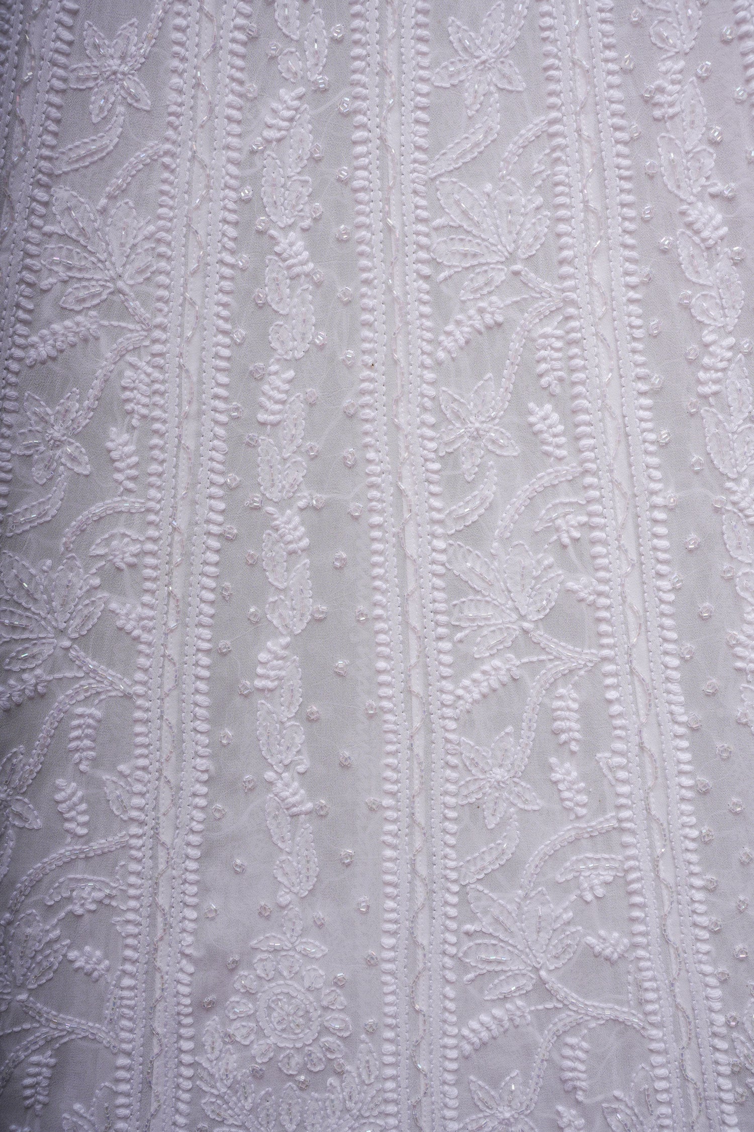 Noorani Viscose Georgette Chikankari Semi-Stitched Anarkali Suit Length with Bottom and Dupatta-White