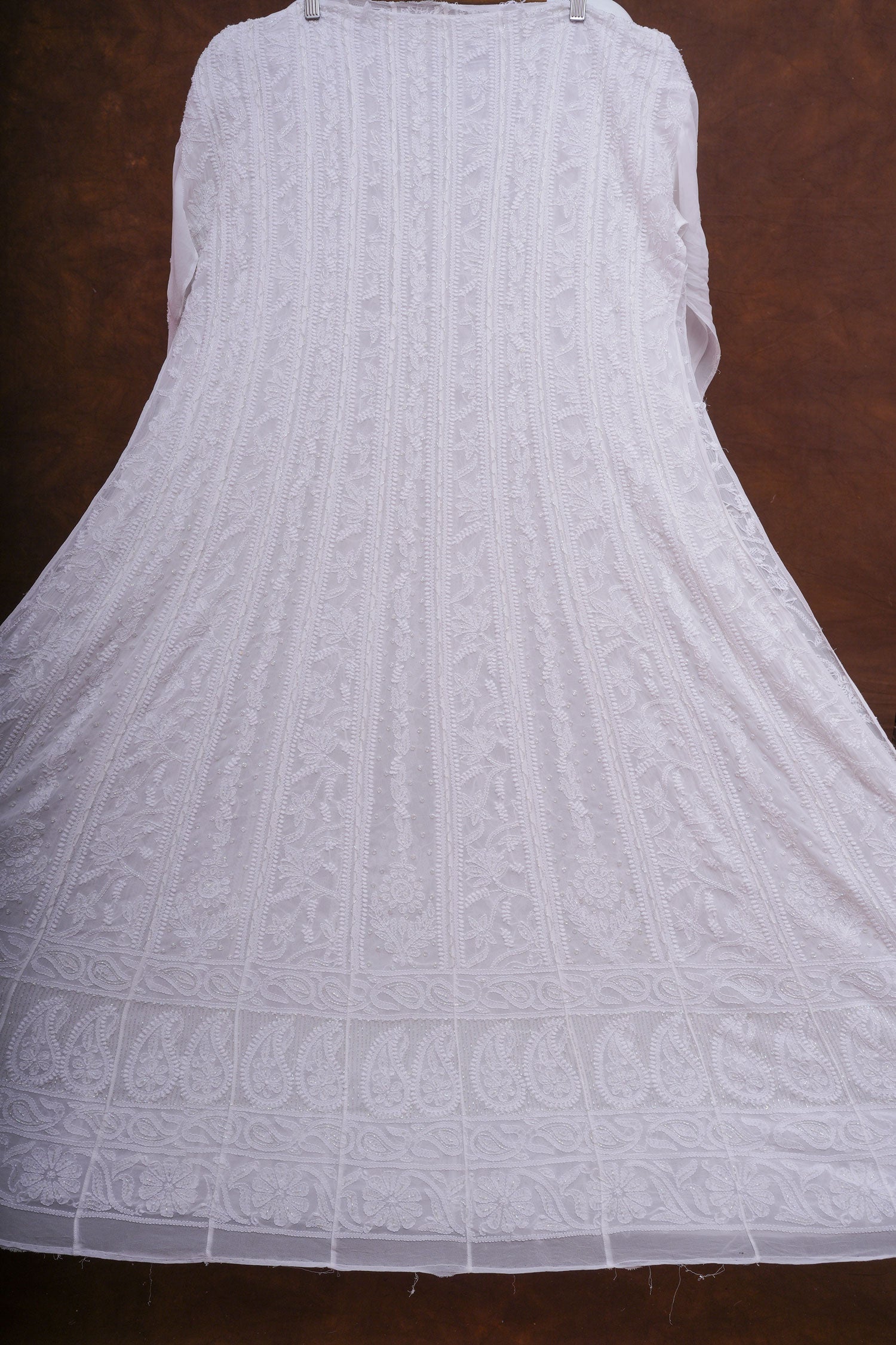 Noorani Viscose Georgette Chikankari Semi-Stitched Anarkali Suit Length with Bottom and Dupatta-White