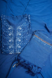 Chanderi A-Line Chikankari Semi Stitched Gown Set with dupatta-Royal Blue
