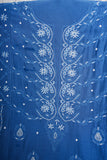 Chanderi A-Line Chikankari Semi Stitched Gown Set with dupatta-Royal Blue