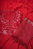Chanderi A-Line Chikankari Semi Stitched Gown Set with dupatta-Maroon
