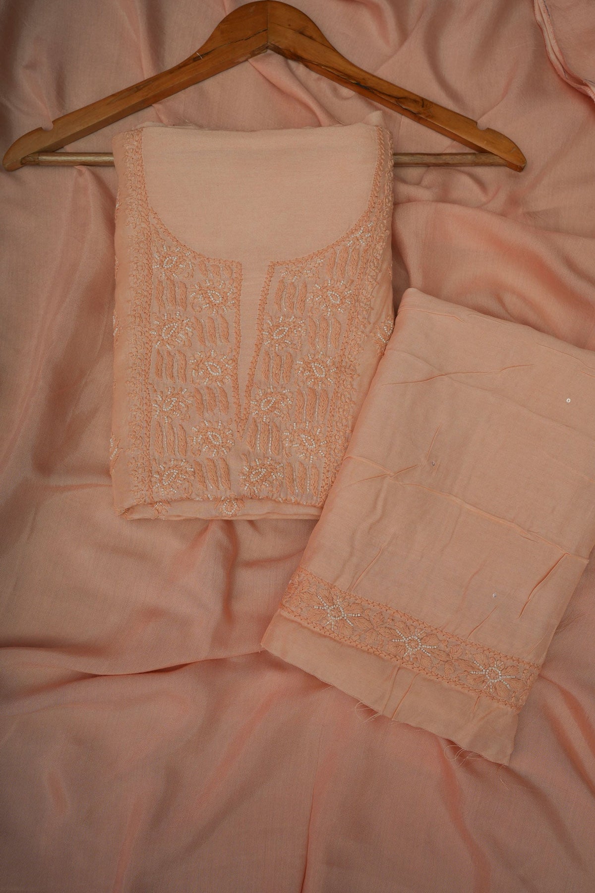 Muslin- Chikankari UnStitched 3 Pc Suit Set -Peach