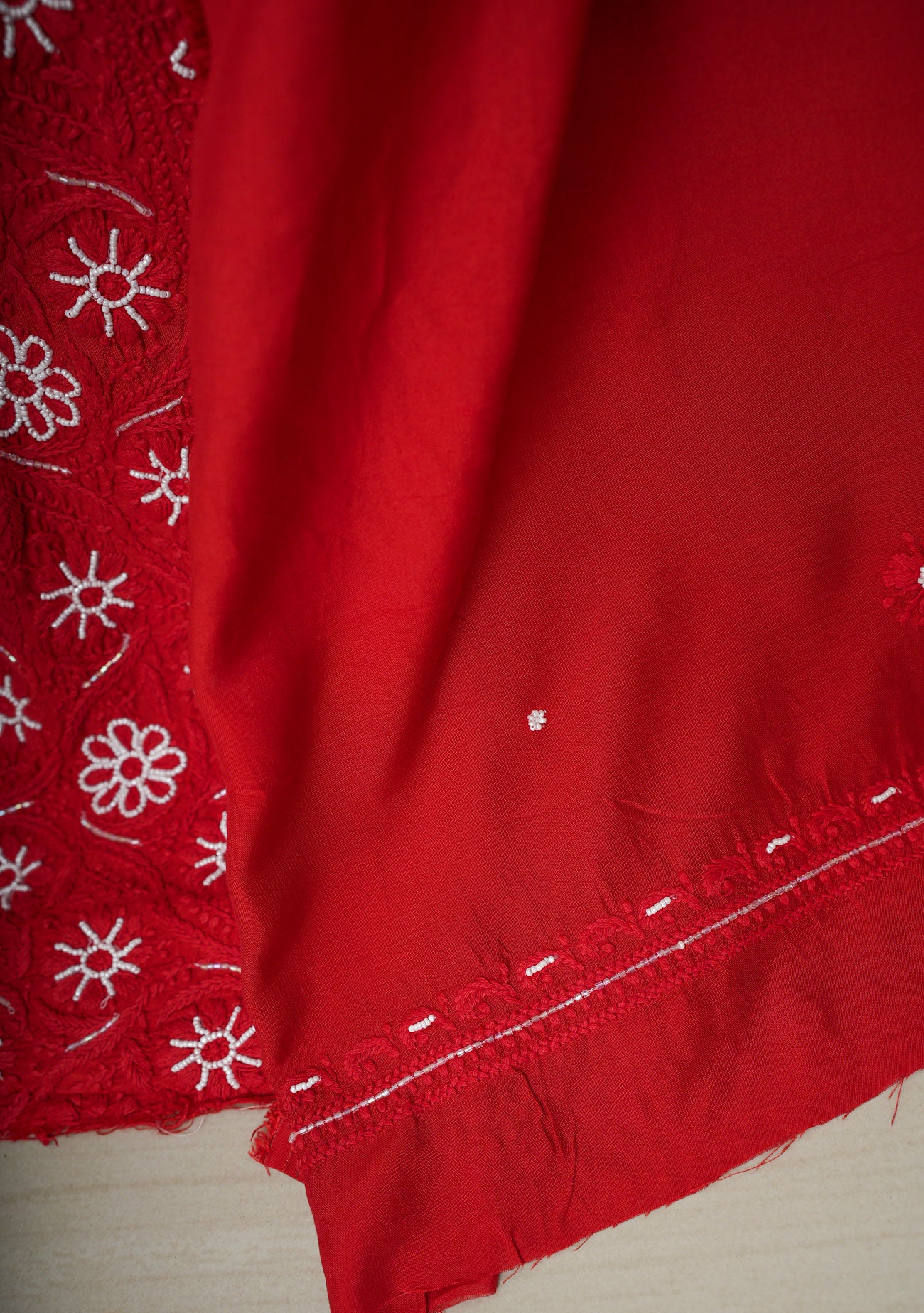 Pure Muslin Chikankari Unstitched 3 Piece Suit Set-Red