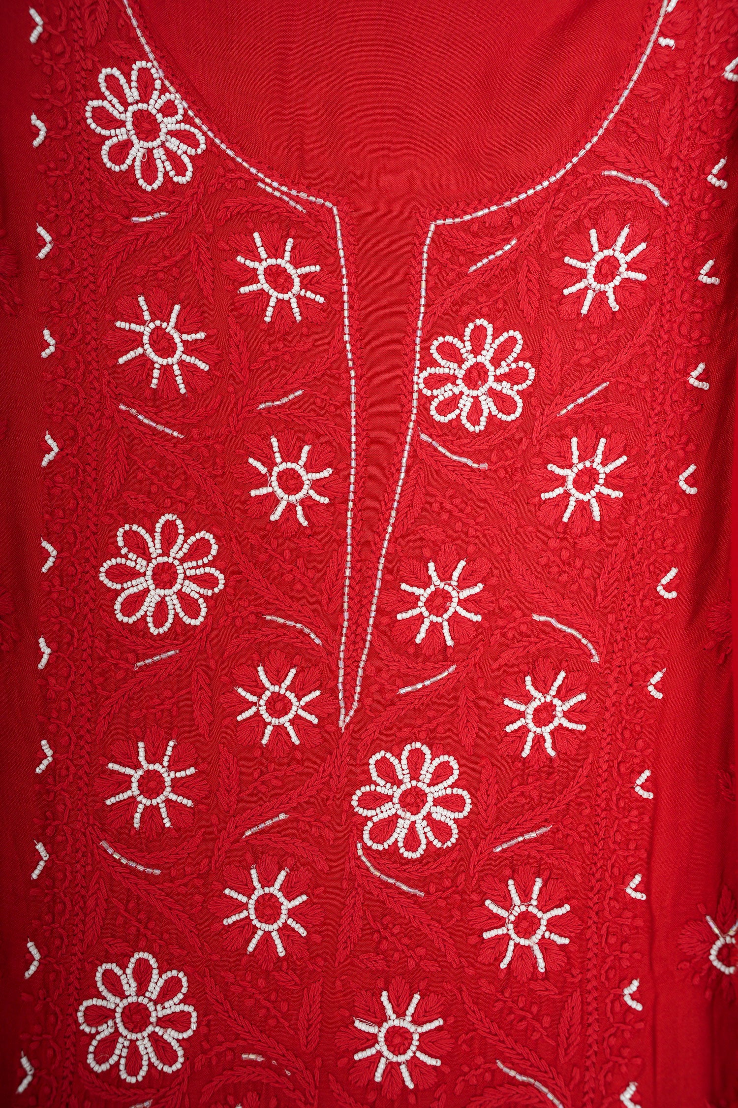 Pure Muslin Chikankari Unstitched 3 Piece Suit Set-Red