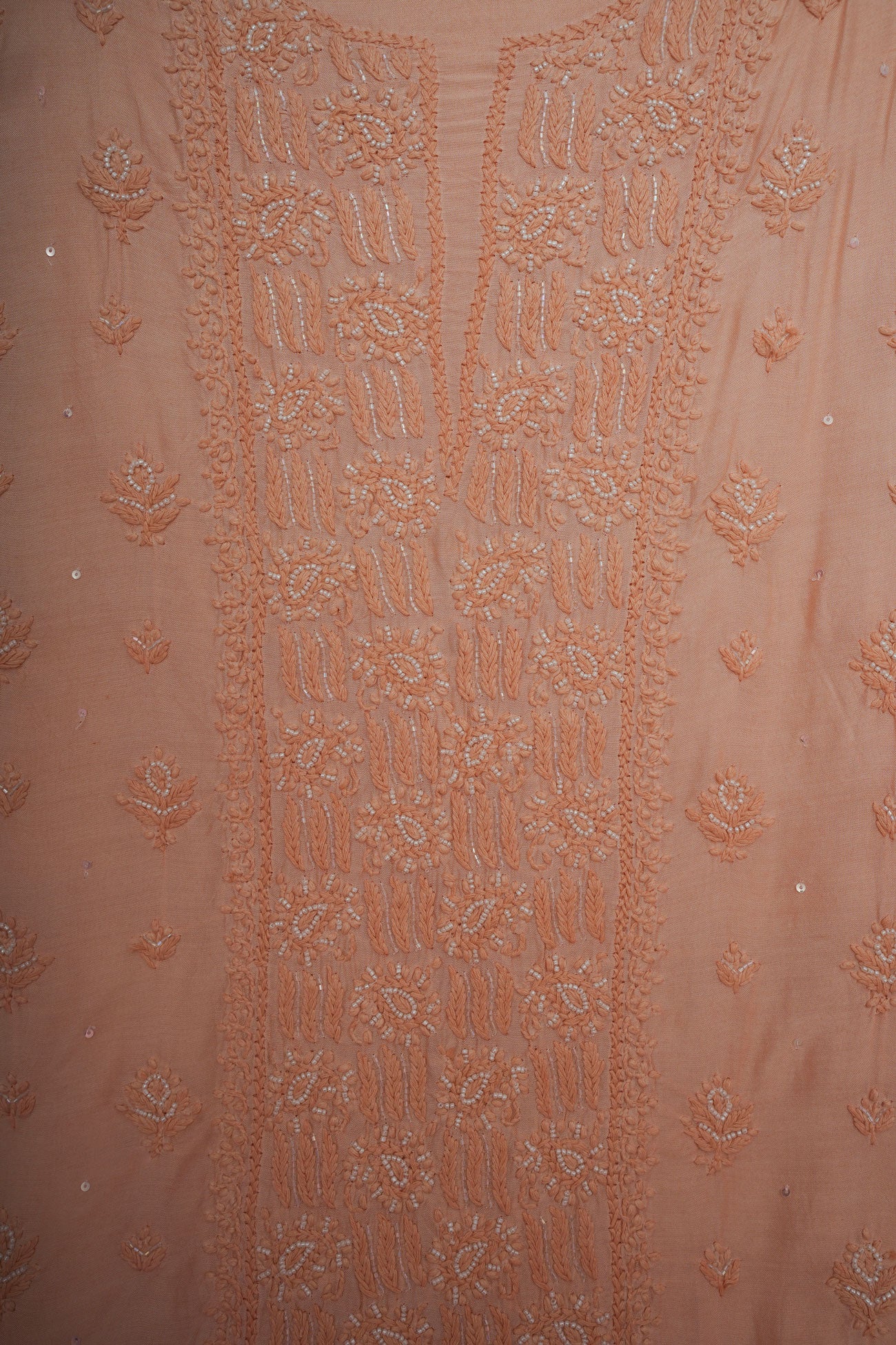 Muslin- Chikankari UnStitched 3 Pc Suit Set -Peach