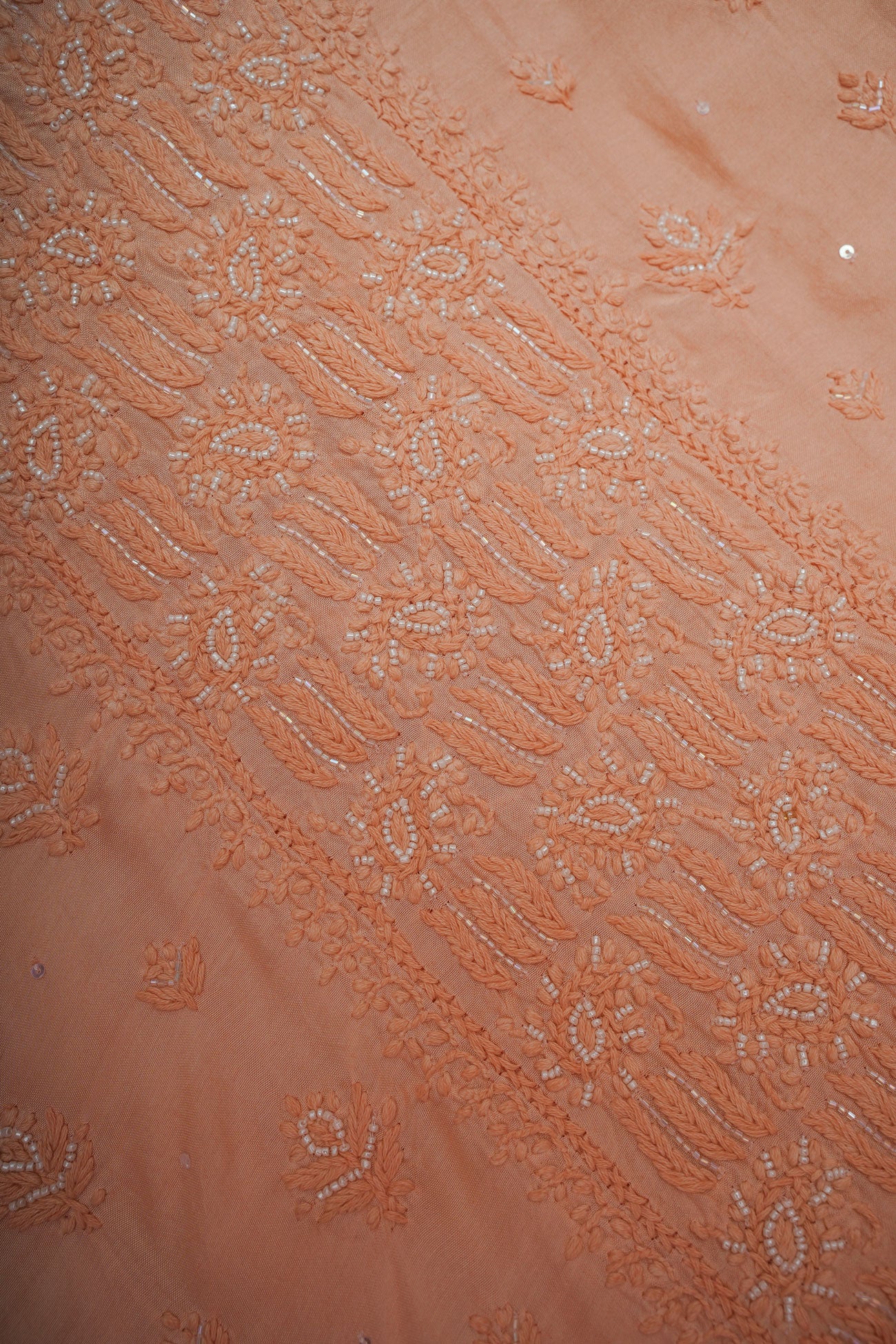 Muslin- Chikankari UnStitched 3 Pc Suit Set -Peach