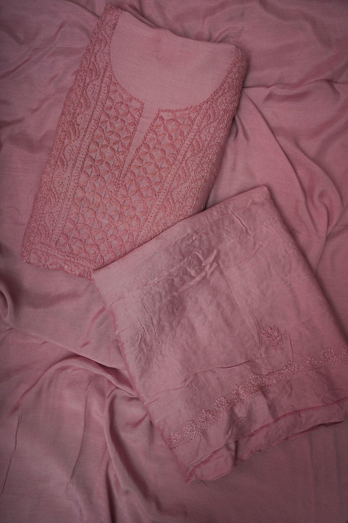 Muslin- Heavy Chikankari UnStitched 3 Pc Suit Set -Powder Pink