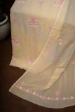 Viscose Organza- Unstitched Kurti Piece with Dupatta-Beige & Pink
