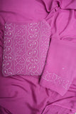Jhilmil Viscose Georgette Chikankari Un-Stitched Suit Length with bottom and Dupatta-Majenta