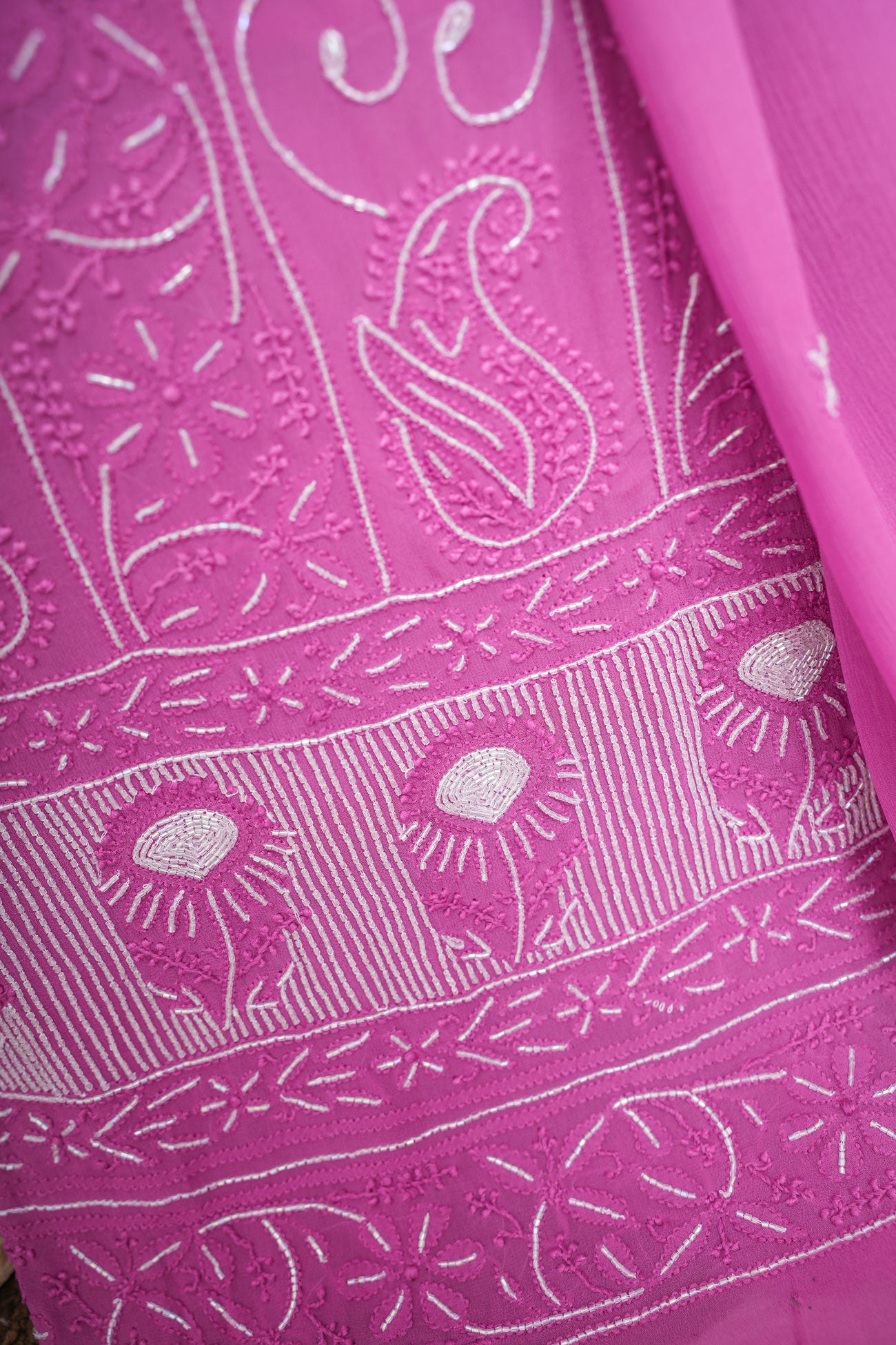 Jhilmil Viscose Georgette Chikankari Un-Stitched Suit Length with bottom and Dupatta-Majenta