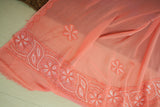 Coral Viscose Georgette Unstitched Chikankari Suit Set with Dupatta