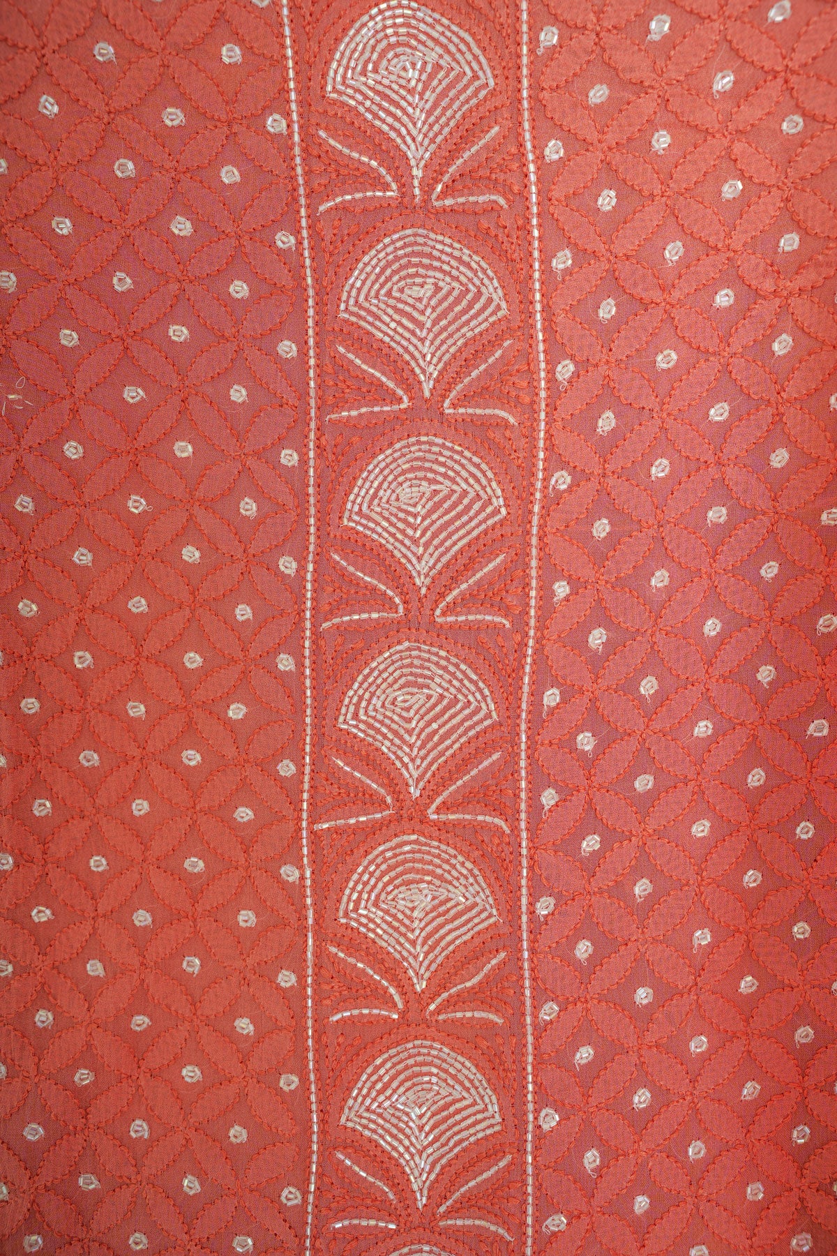 Coral Viscose Georgette Unstitched Chikankari Suit Set with Dupatta