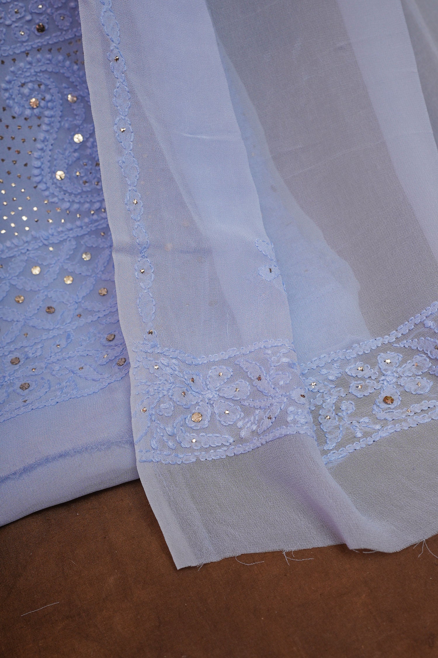 Powder Blue Unstitched Chikankari Suit Set with Dupatta-Viscose Georgette