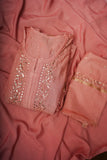 Mul Cotton- Semi Stitched A-Line Gown with Mukaish work-Dusty Pink
