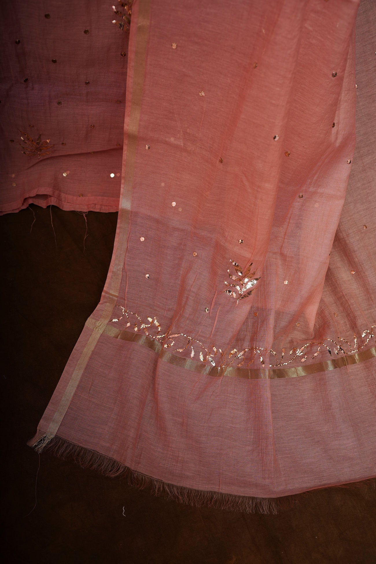 Mul Cotton- Semi Stitched A-Line Gown with Mukaish work-Dusty Pink