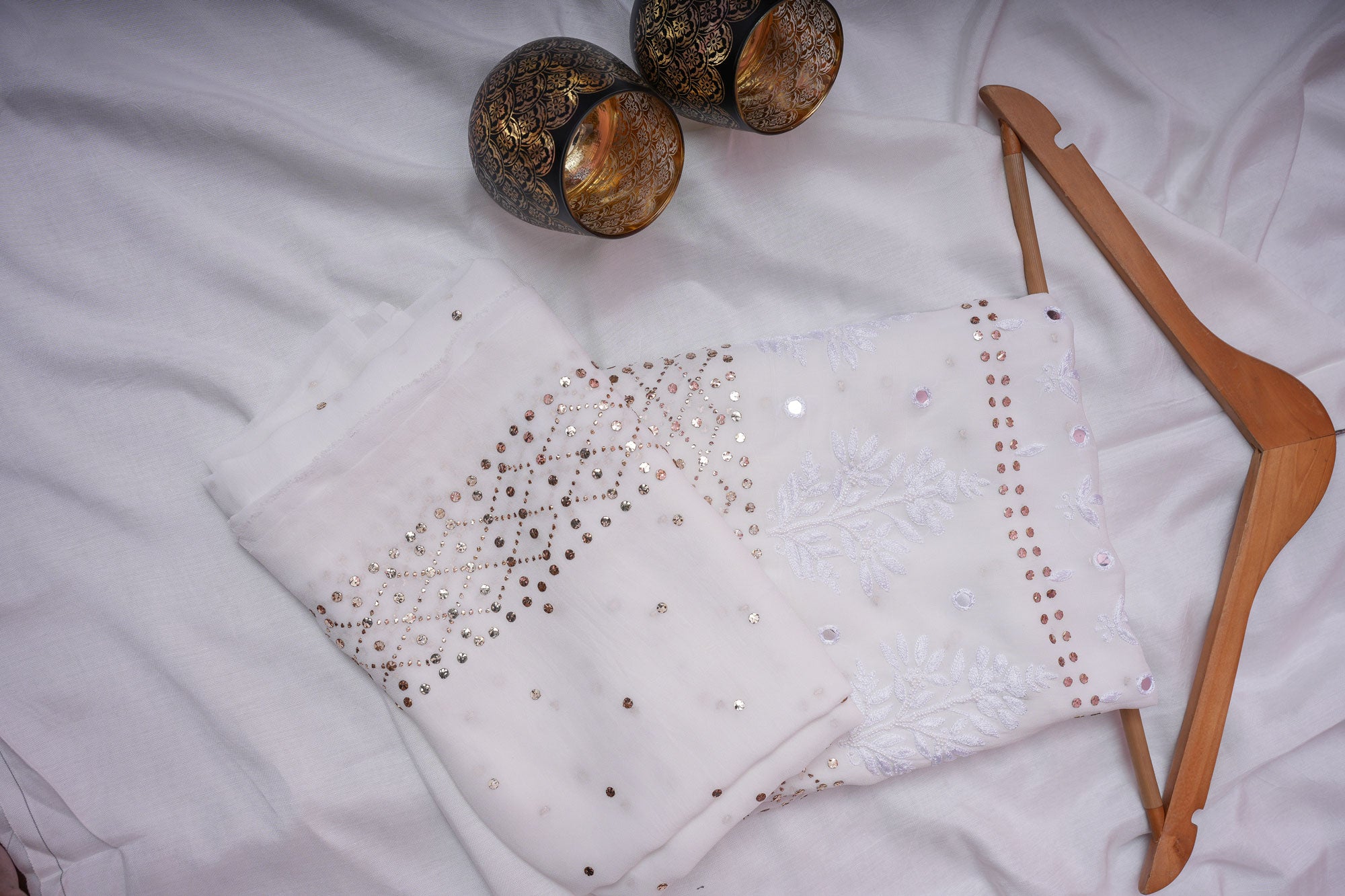 Chandni Unstitched Viscose Georgette Chikankari Suit length with Bottom and Dupatta-White