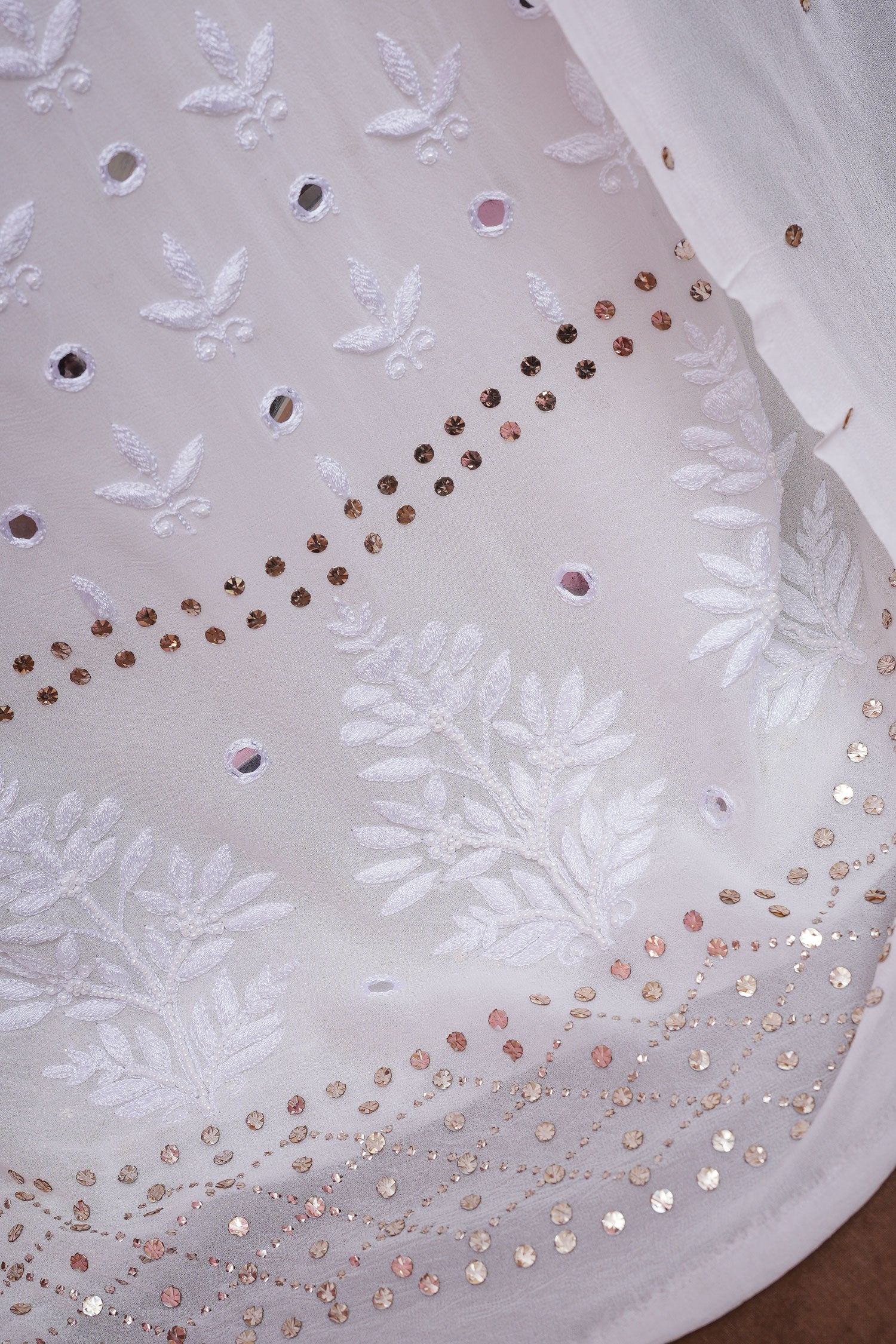 Chandni Unstitched Viscose Georgette Chikankari Suit length with Bottom and Dupatta-White