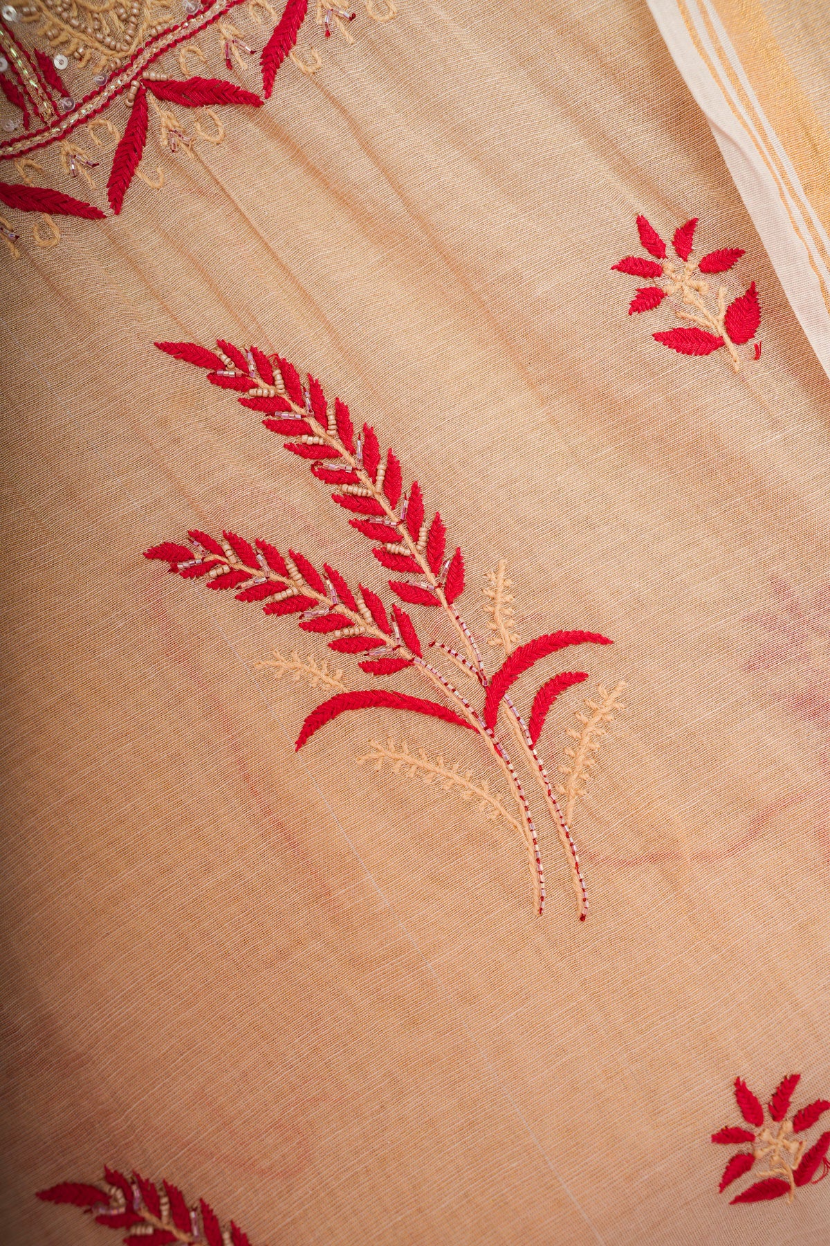 Tissue Silk- UnStitched 3 Pc Suit Set-Golden