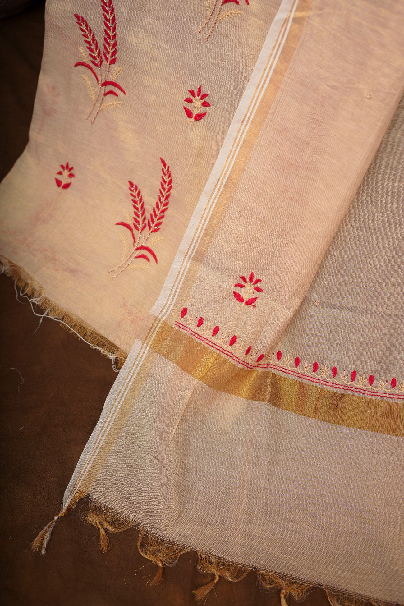 Tissue Silk- UnStitched 3 Pc Suit Set-Golden