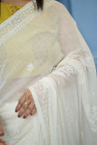 Ravya White Pure Mulmul Cotton Chikankari Saree