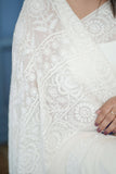 Alira Pure Georgette Chikankaree Saree-Ivory White