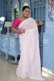 Aarini Viscose Georgette Chikankari Saree-Baby Pink