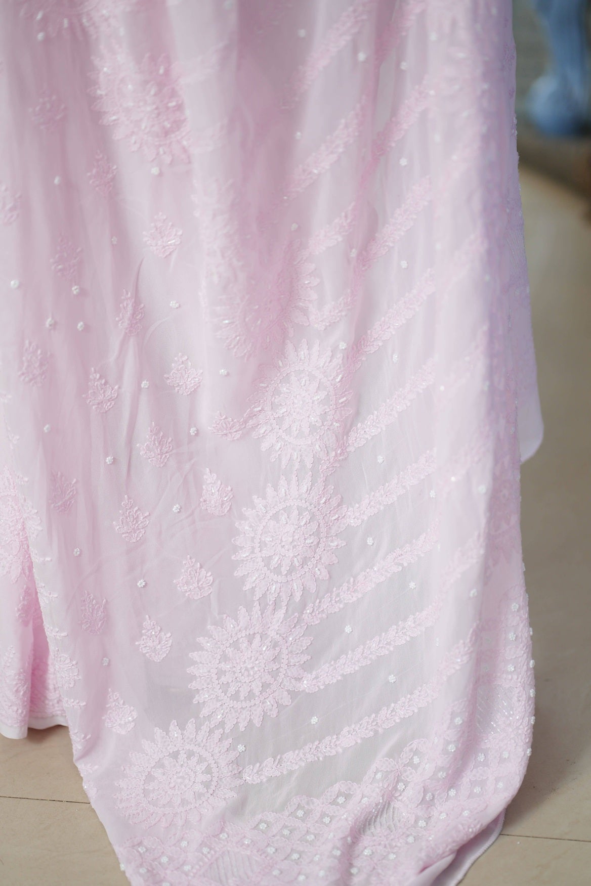 Aarini Viscose Georgette Chikankari Saree-Baby Pink