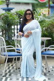 Vayuna Viscose Georgette Chikankari Saree-Baby Blue