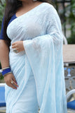 Vayuna Viscose Georgette Chikankari Saree-Baby Blue