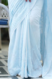 Vayuna Viscose Georgette Chikankari Saree-Baby Blue