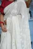 Dhvani Pure White Viscose Georgette Chikankari Saree
