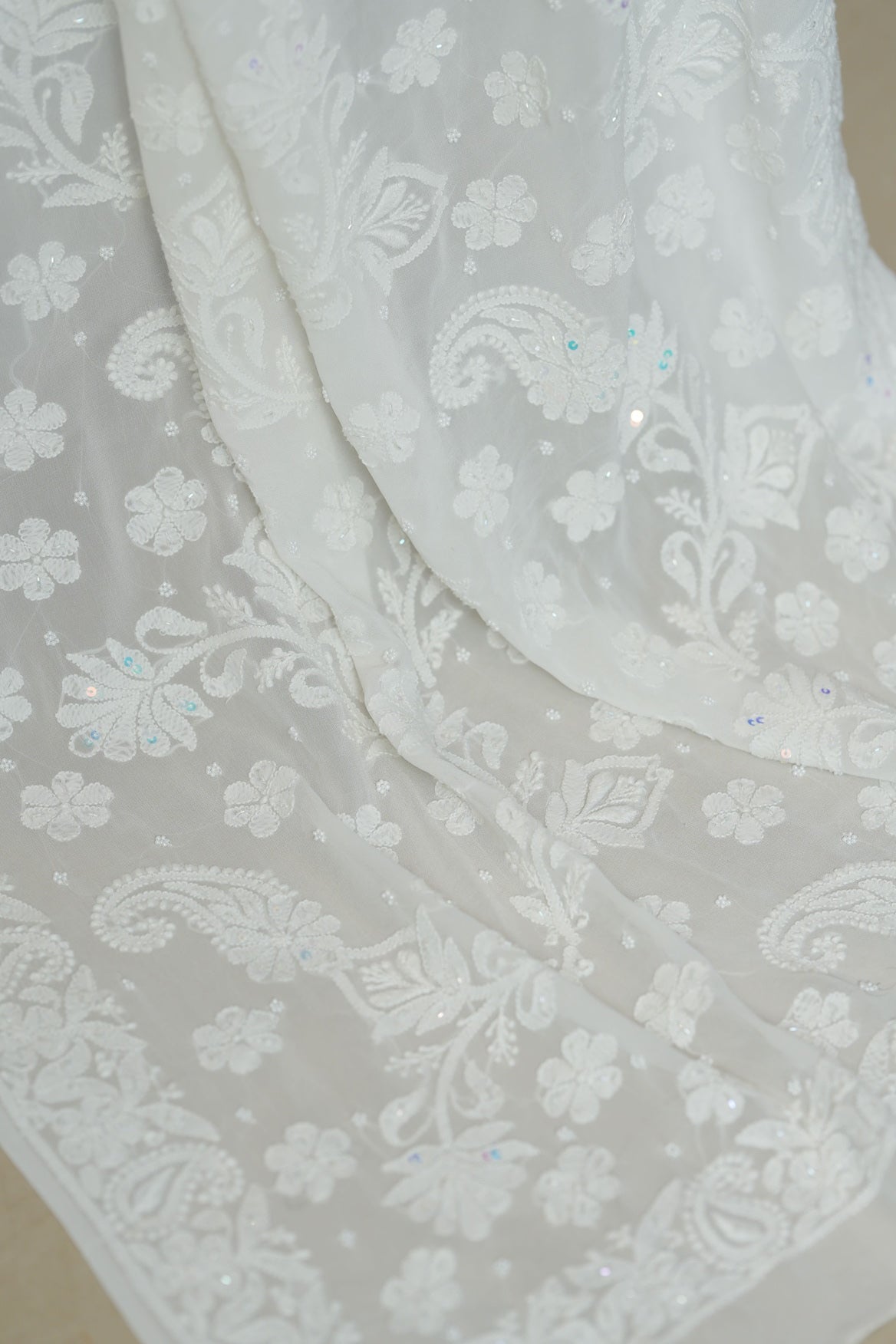 Dhvani Pure White Viscose Georgette Chikankari Saree