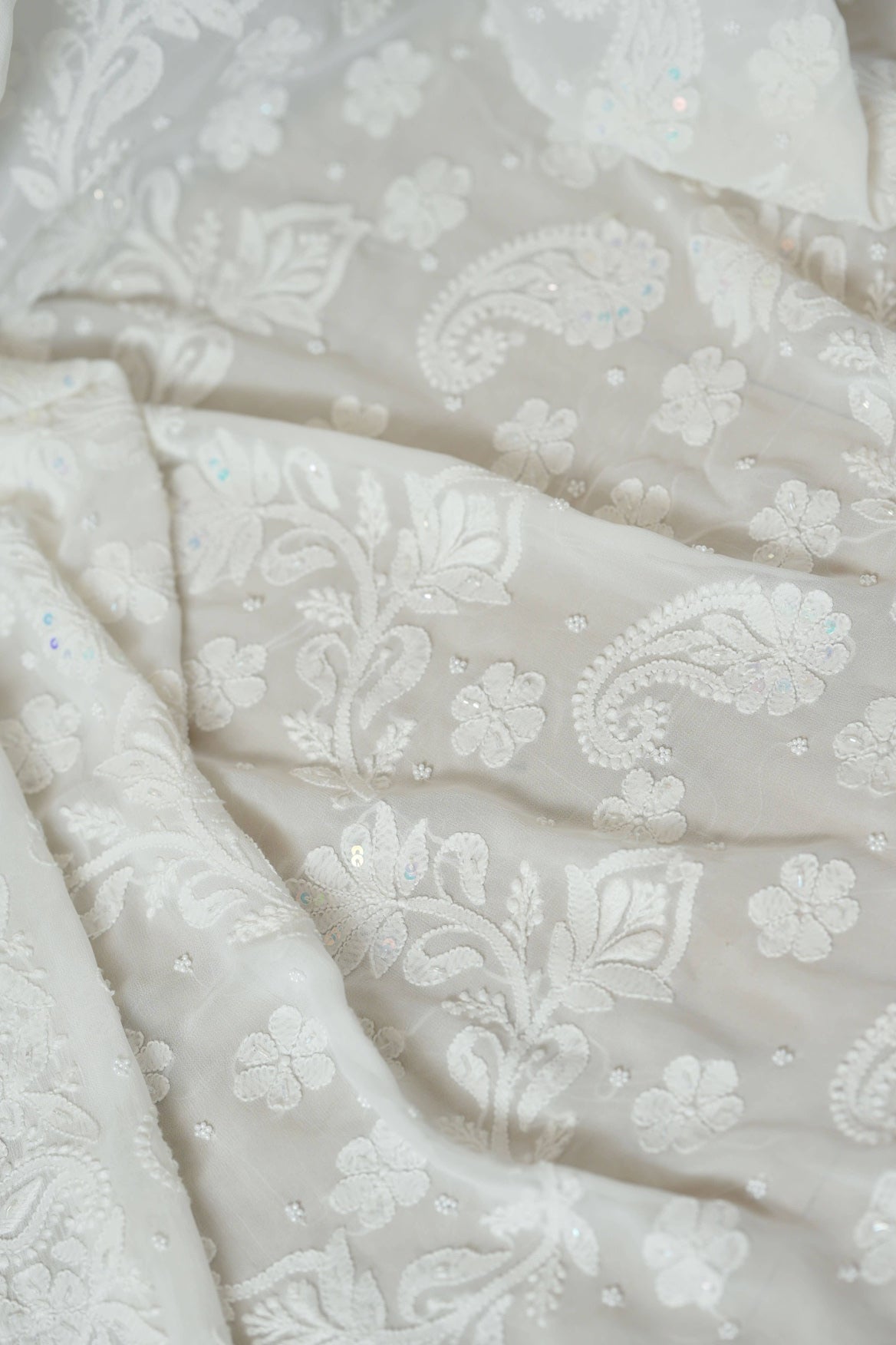 Dhvani Pure White Viscose Georgette Chikankari Saree