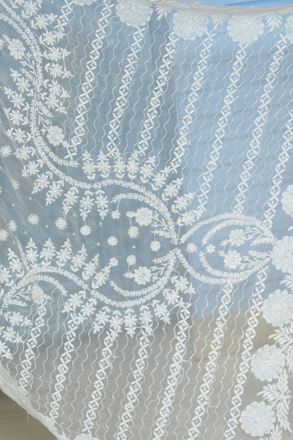 Nyara Pure Organza Chikankari Saree-White