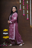 Rayon Chikankari Long Kurta Plazzo Set-Wine