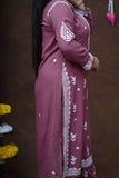 Rayon Chikankari Long Kurta Plazzo Set-Wine