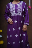 Modal Chikankari Long Kurta Plazzo Set-Royal Purple