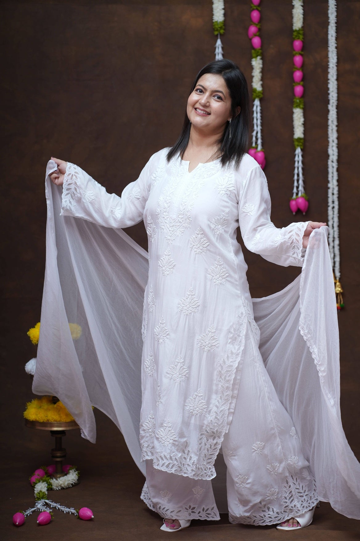 Reva Muslin Chikankari Suit Set with Dupatta