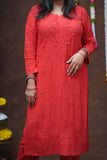 Mehza Rayon Chikankari Kurta Pant Set-Red