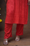 Mehza Rayon Chikankari Kurta Pant Set-Red