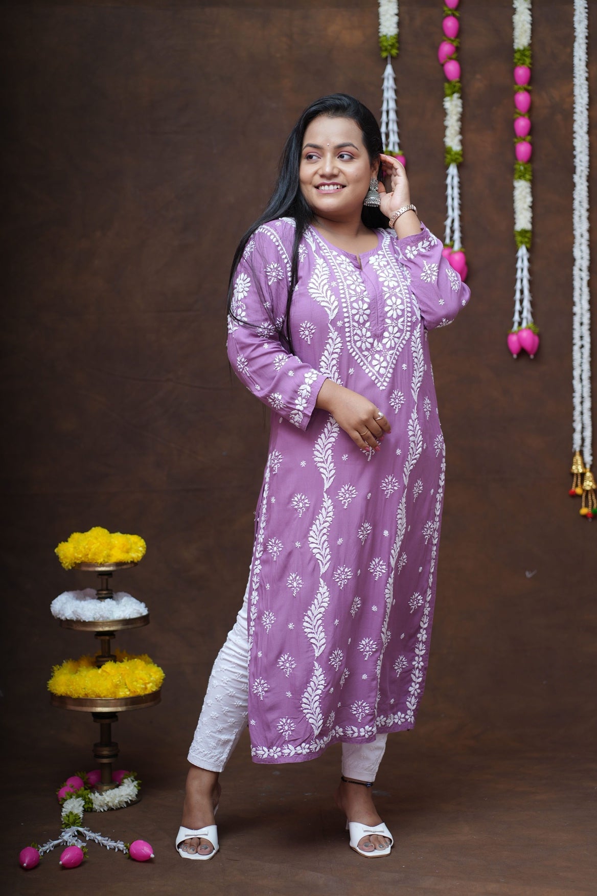 Modal Chikankari Long Straight Kurta