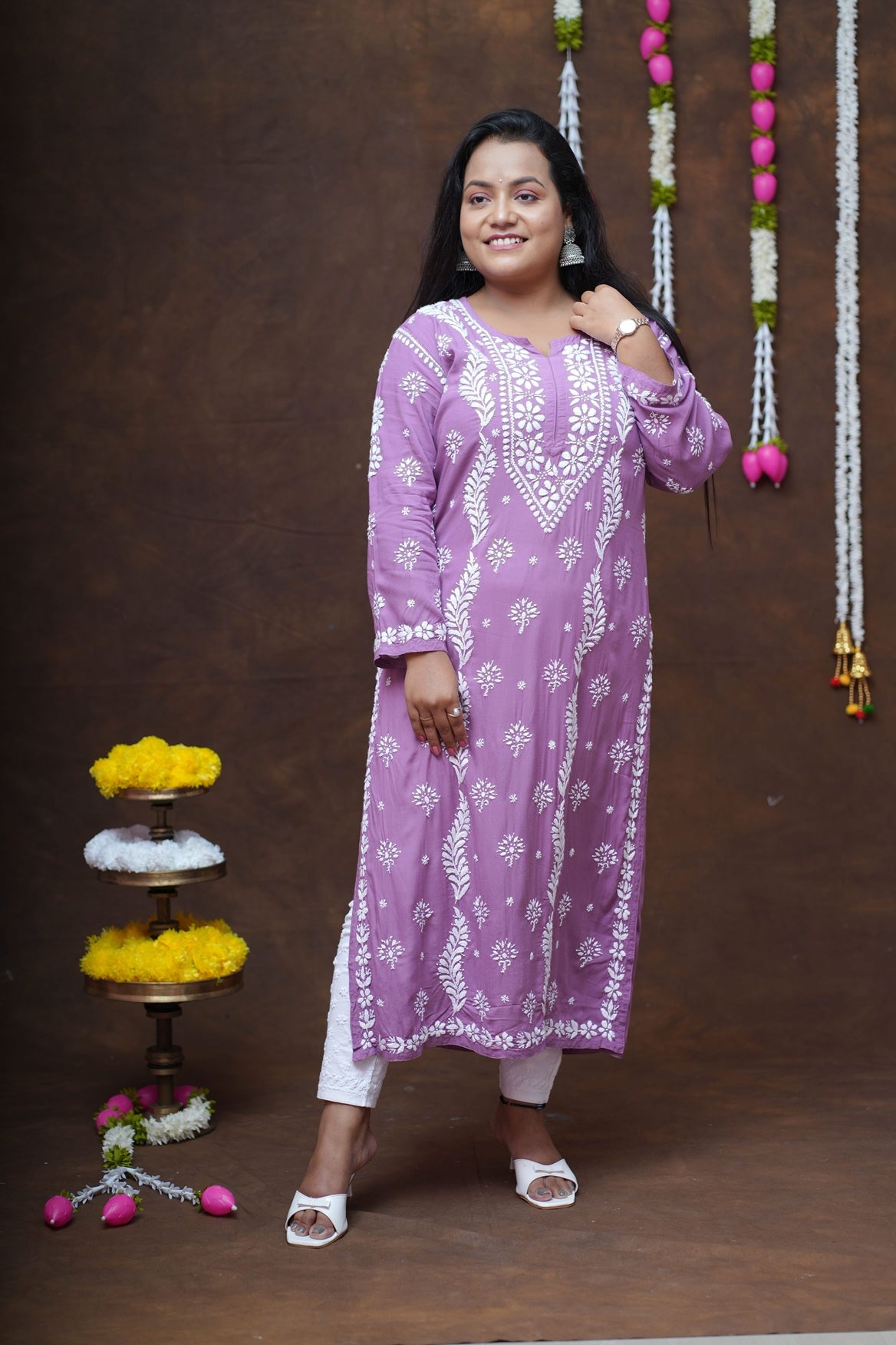 Modal Chikankari Long Straight Kurta