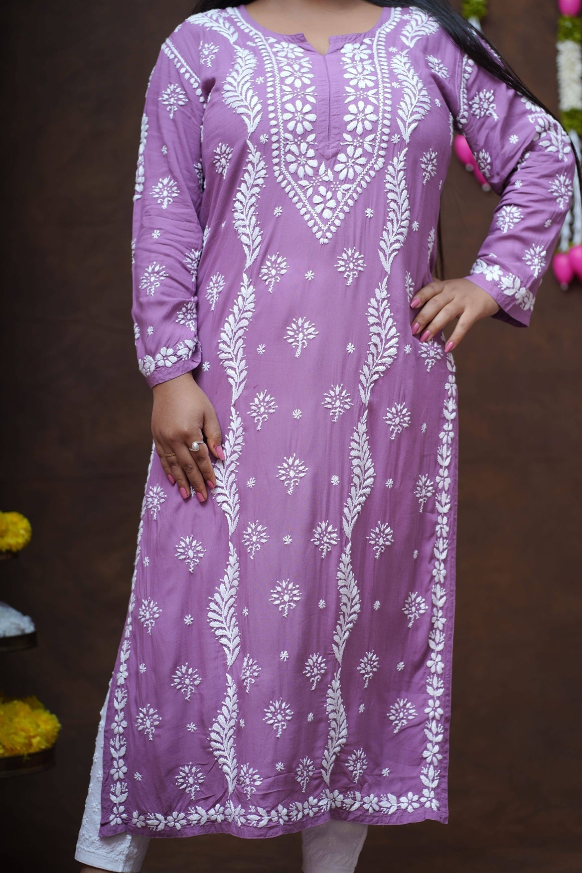 Modal Chikankari Long Straight Kurta
