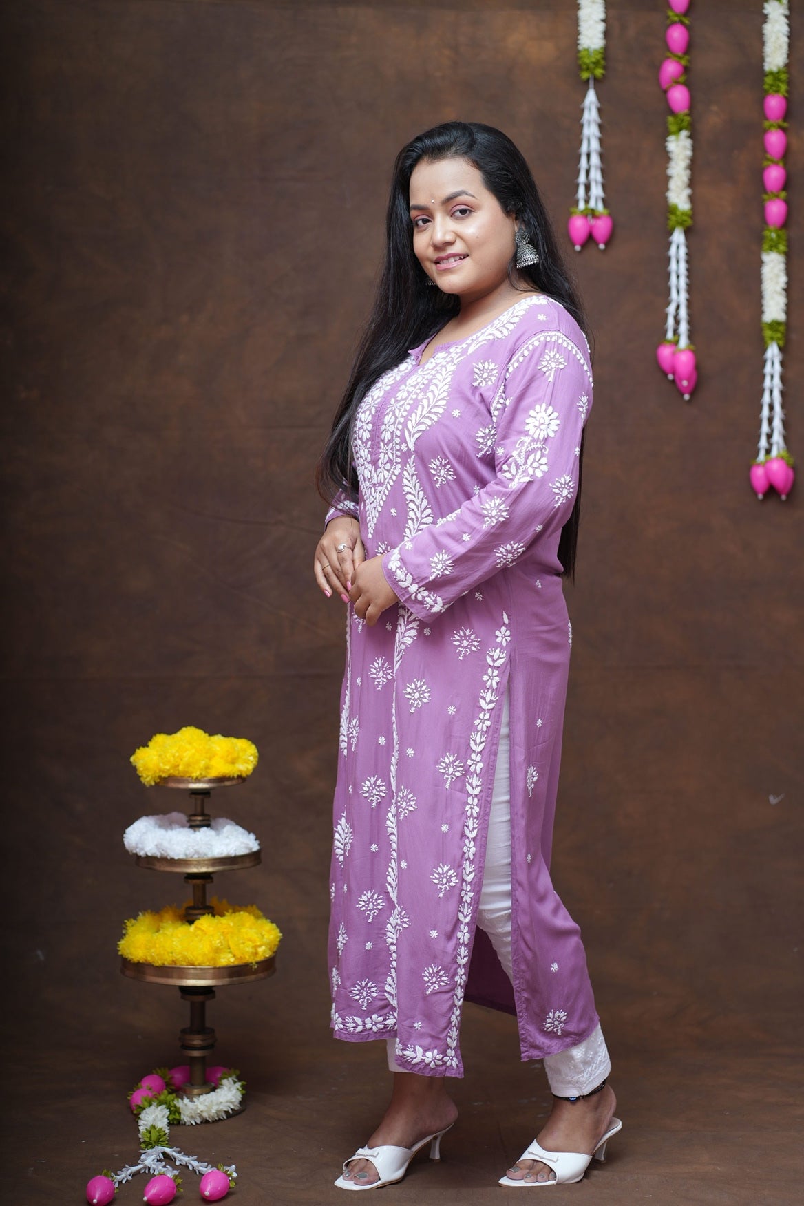 Modal Chikankari Long Straight Kurta